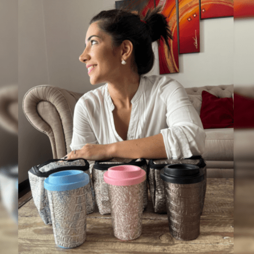 Bolsito croco metalizado (13x13cm) + vaso croco metalizado